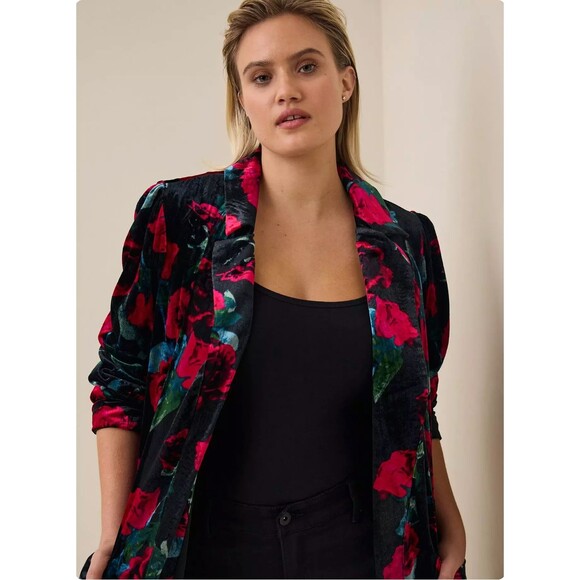 Torrid Velvet Duster Kimono 1X Long Line Cardigan Dark Romantic Whimsigoth Rose - Picture 4 of 15